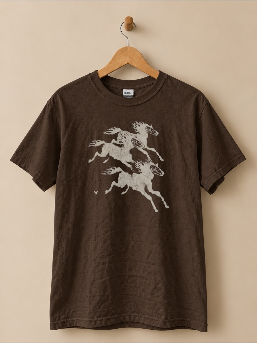 Gildan Brown Short Sleeve Unisex T-shirt with Running Horse Graphic